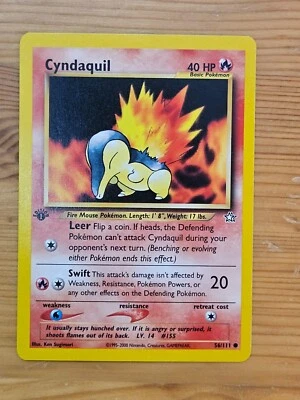 Pokemon TCG Cyndaquil 56/111 Common 1st Edition Neo Genesis LP/NM WOTC. - Image 1 of 2