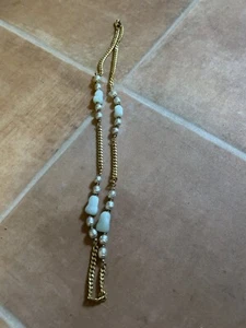Miriam Haskell Necklace Faux Pearls Green Stones Signed Gold Toned VINTAGE - Picture 1 of 10