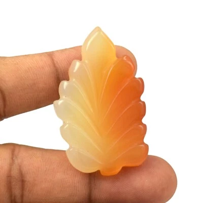 76.8 Cts Carving Leaf Color Chalcedony Free-Form Cabochon Gemstone Pendant VG701 - Image 1 of 3