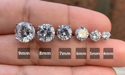 Мужские 4 зубца Solitaire уха гвоздики круглый кубический цирконий серебро белое золото покрытием - Изображение 1 из 4