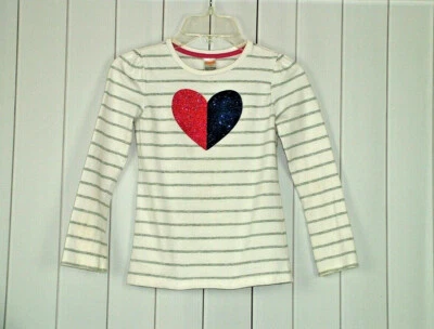 Gymboree Girls Mix n Match Heart Overhead Long Sleeve White Gray Top 7Y - Image 1 of 3