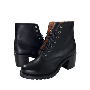 Frye Sabrina 6G Lace Up Combat Boots Womens size 6.5 M Black Leather Moto NEW - Picture 1 of 8