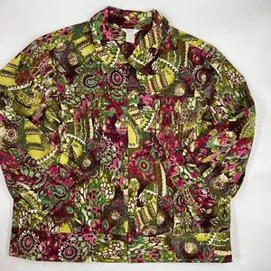 Christopher & Banks Womens Jacket Size L Green Red Floral Cotton Outerwear - Picture 1 of 9