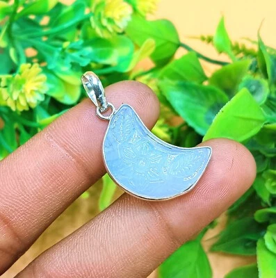 Colgante hecho a mano con piedras preciosas de vidrio tallado luna enchapado en plata de ley 925 1 pieza Foto 1 de 2
