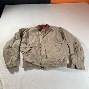 Vintage Gant Bomber Jacket Mens Medium Tan Lightweight Coat Leather Trim 80s - Picture 1 of 16