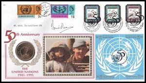 Lord Owen signiert 50. Jahrestag der Vereinten Nationen BU £ 2 Münze Benham Cover - Bild 1 von 2