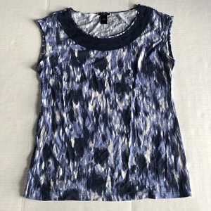 Ann Taylor Sleeveless Blue Abstract Pattern Top Sz L A459 - Picture 1 of 5