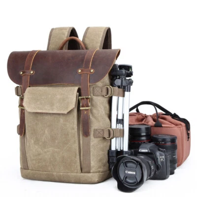Waterproof Waxed Canvas DSLR Camera Backpack Bag Rucksack For Canon Nikon Sony - Image 1 of 4