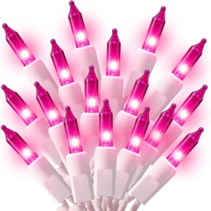 100 Count Mini Pink Lights String, 21Ft Christmas Tree Lights Plug In,Christmas - Picture 1 of 8