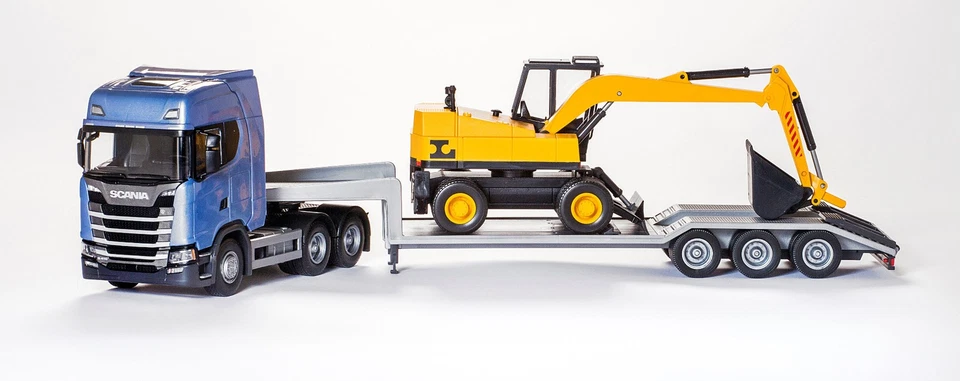 EMEK 30604 Scania S 410 Prossimo G 6x4 Con Low 1 25 Caricatore E Scavatrice Blu