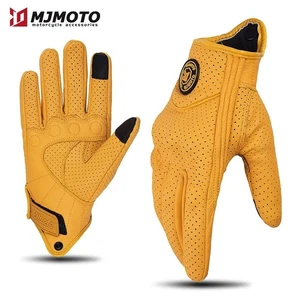 Guantes de moto retro de cuero amarillo para hombre y mujer transpirables perforados para moto - Imagen 1 de 7