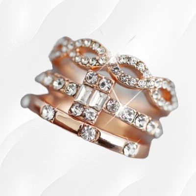 Rosy Golden Cubic Zirconia Stackable Femme Delicate Fashion Rings Size 9 - image 1 of 4