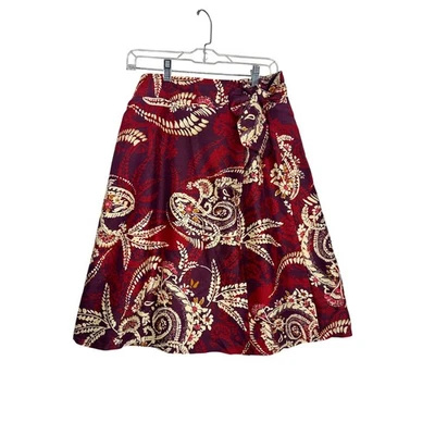 Falda envolvente Talbots mezcla seda floral cachemira borgoña roja beige talla 6 Foto 1 de 4