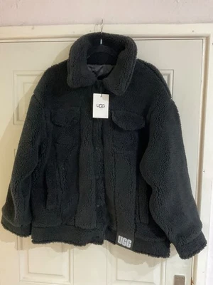 New UGG Lagenlook Black Button Up Fleece Fully Lined Logo Jacket - Size L BNWT - Image 1 of 4