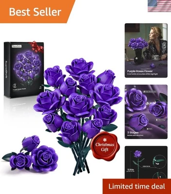 Juego de ramo de rosa púrpura artificial realista - Belleza duradera sin cuidados Foto 1 de 4