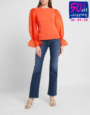 8 Top IT42 US6 UK10 M Orange Lightweight Organza Sleeve Crew Neck - Image 1 of 4