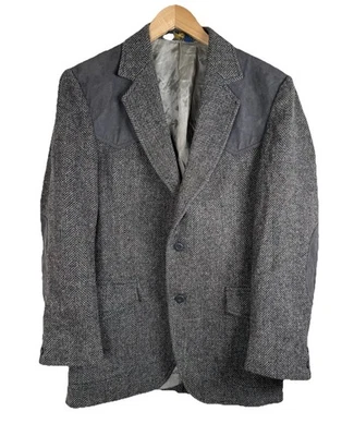 Pendleton Wool Herringbone Western Blazer Jacket Gray Suede Yoke Elbow Patch 38 - Image 1 of 4