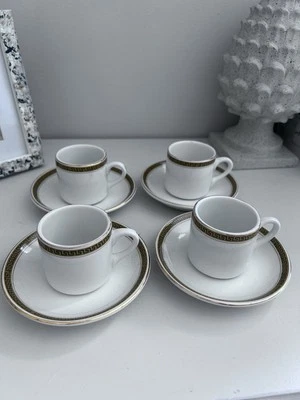 Sampson Bridgwood Ironstone Greek Key Set Of 4 Demitasse Espresso Cups & Saucers - Image 1 of 4