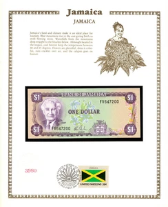 Jamaica 1 Dollar 1982 P-64b UNC with UN FDI FLAG STAMP FV647200 - Picture 1 of 3