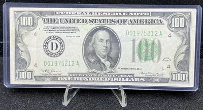 1934 $100 Small Size Federal Reserve Note, Cleveland, Circulated Z56 - Image 1 of 2