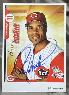 Cartão promocional Barry Larkin autografado assinado 5” X 7” Cincinnati Reds - Imagem 1 de 4