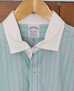 BROOKS BROTHERS REGENT FIT Espuma de mar/Rayas azules L/S talla grande - Imagen 1 de 2