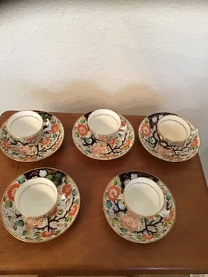 Set Of 5 Antique London shape New Hall? Imari design Cups & Saucers Early 1800’s - Image 1 of 4