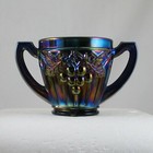 NORTHWOOD GRAPE & GOTHIC ARCHES BLUE CARNIVAL GLASS SPOONER