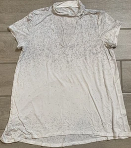 Women American Eagle Soft Sexy Gray Cream Burnout Choker Short Sleeve Top MEDIUM - Picture 1 of 8