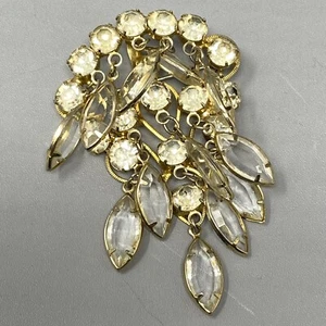 Rhinestone Brooch Vintage Dangle Faceted Glass Marquise Prong Set Layered 2.5" - Picture 1 of 11