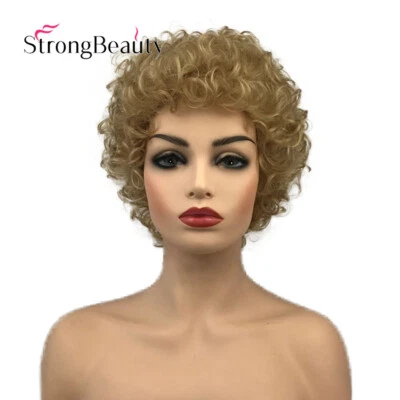 Peluca corta afro rizada rubia oscura para mujer peluca sintética resistente al calor cosplay Foto 1 de 4