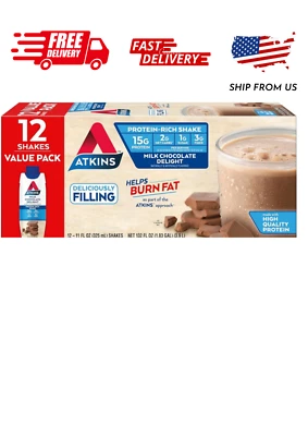 Shake de proteína Atkins Milk Chocolate Delight, 15g de proteína, baixo índice glicêmico, 2g líquido C - Imagem 1 de 4