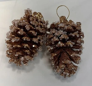 Gold Glitter Pine Cone Ornament Christmas Decoration Rustic - Picture 1 of 3