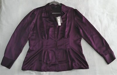 Blusa/top East 5th manga larga abotonada ajustada satén púrpura real para mujer XL Foto 1 de 4