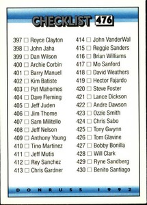 1992 Donruss #476 Checklist 397-477