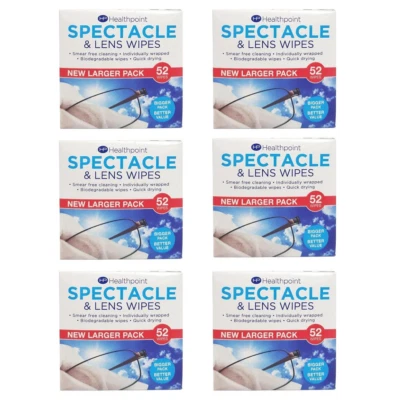 HEALTHPOINT Spectacle Lens Cleaning Glasses Wipes Quick Gentle Deep Cleaner Pack 6