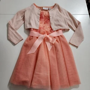 Girls Peach Roses Floral Formal Dress and Cardigan Shawl Set Size 5/6 Spring - Picture 1 of 12