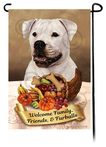 Thanksgiving Garden Flag - White American Bulldog 003A - Picture 1 of 1