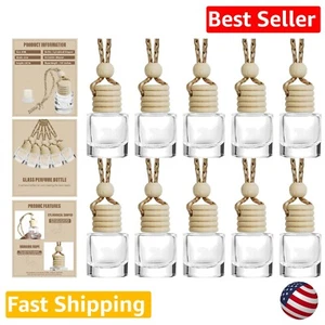 10Pcs Hanging Car Air Freshener Glass Bottles with Wooden Caps - Aromatherapy... - Picture 1 of 7