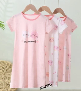 Girls Short Sleeve Nightwear Nightdress Cute Cat Kids Pyjamas Age 2-13 Years - Picture 1 of 15