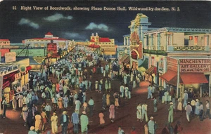DE COLECCIÓN WILDW00D-BY-THE-SEA NJ LINO POSTAL PASEO MARÍTIMO POR LA NOCHE 1943 061322 R - Imagen 1 de 2