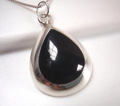 Simulated Black Onyx Pear-Shaped Teardrop 925 Sterling Silver Pendant - Image 1 of 2