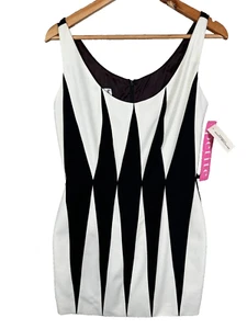 NWT Kenar Petite 8 P Womens Dress 90s Black White Diamond Bodycon Sleeveless - Picture 1 of 20