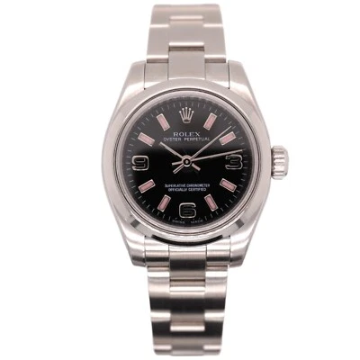 Rolex Oyster Perpetual 26mm Ladies Steel Oyster Black Arabic Dial Watch 176200 - Image 1 of 4