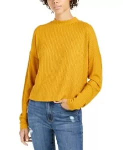 It's Our Time Junior's Mock Neck Rib Knit Top Color  Golden Size XL Long Sleeve - Picture 1 of 4