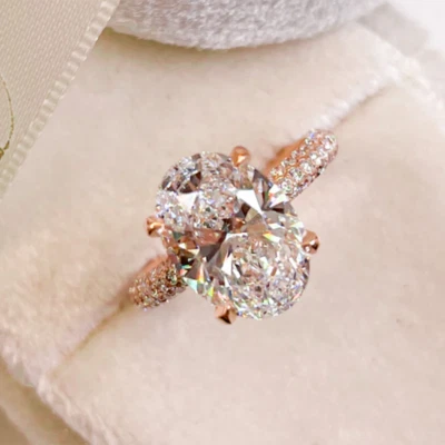 Anillo con detalles de boda 2,50 TCW ovalado cultivado en laboratorio EF/VS diamante oro rosa de 14 k certificado Foto 1 de 4
