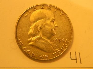Moneda de medio dólar Franklin 1954 ~ 90% plata ~ sin clasificar ~ ¡bonita moneda! - Imagen 1 de 4