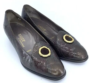 Bally Vasano Pump Women's UK 4.5 E US 7 E Brown Leather Snake Print Slip On Flat - Picture 1 of 9