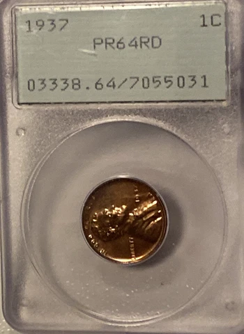 1937 Lincoln Cent Proof- Original Old PCGS PF 64 RD - 9320 Low mintage Cover