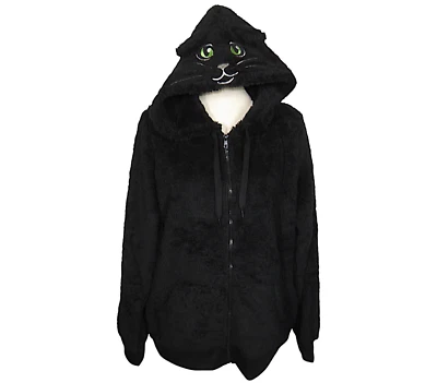Sudadera con capucha Torrid negra con cremallera cara de gato difusa talla grande 2X Foto 1 de 4